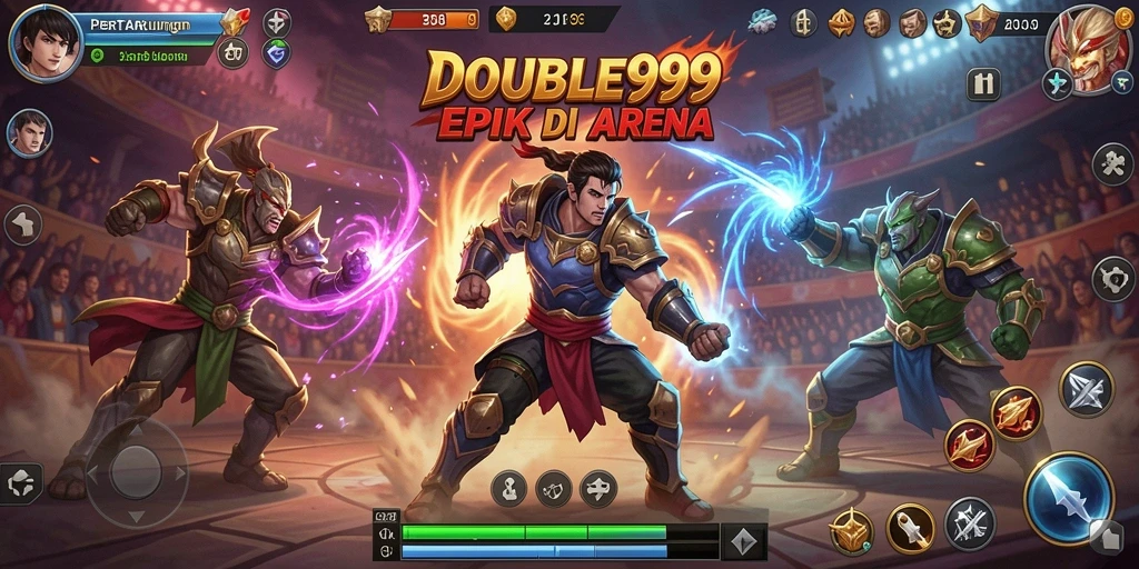 Screenshot menunjukkan aksi pertarungan seru dalam DOUBLE999.