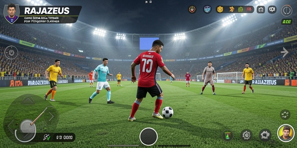Tampilan menarik dari gameplay <strong>RAJAZEUS</strong> yang penuh aksi sepak bola.