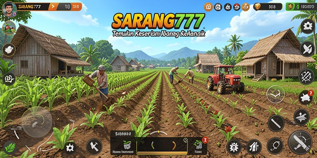 Screenshot SARANG777 menampilkan petani merawat tanamannya dengan penuh kasih.