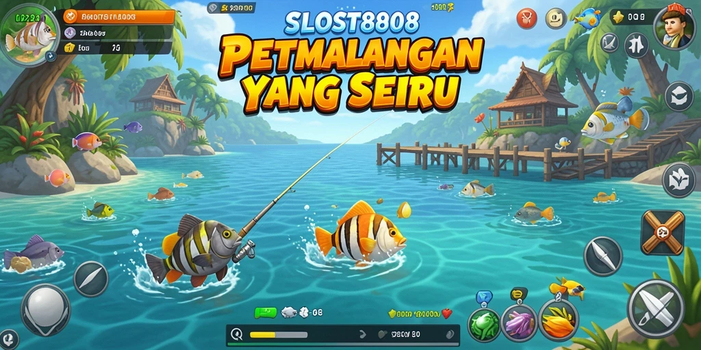Gameplay menarik dalam SLOST8808 saat menangkap ikan di danau.