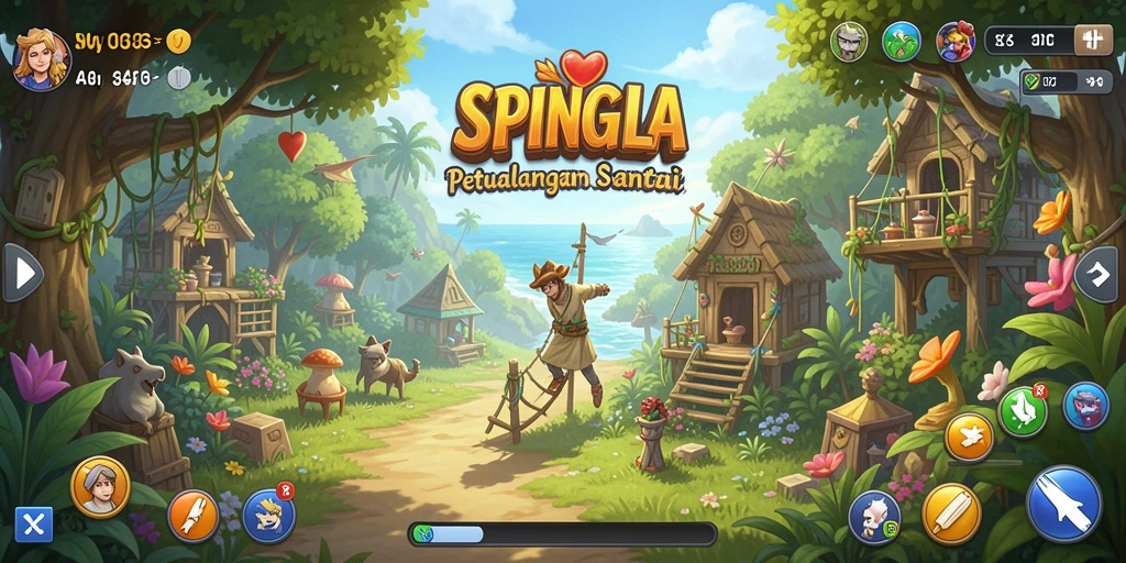 Tampilan gameplay SPINGILA yang ceria dan colorful.